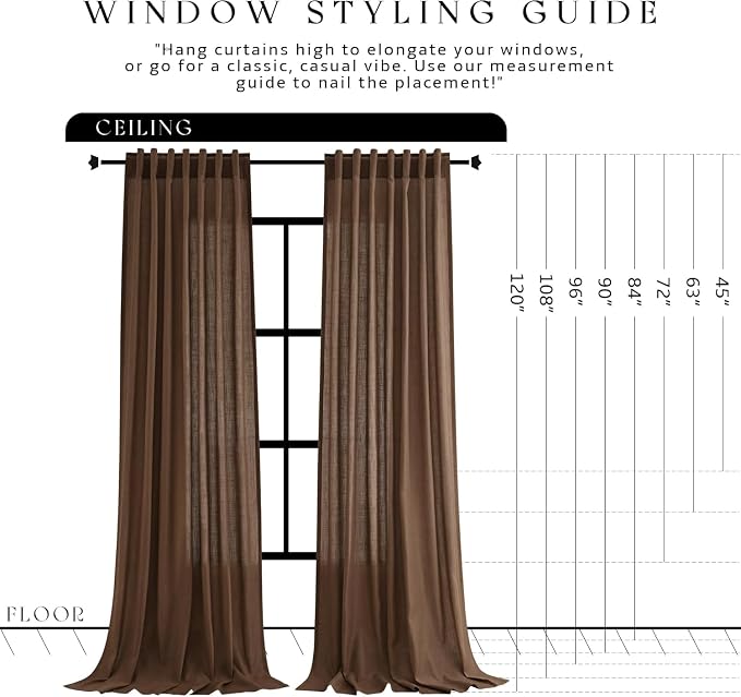 Jowels Caramel Brown Linen Curtains 96 Inch Long 2 Panels for Living Room | Light Filtering Semi Sheer Curtain, Back Tab Pocket Pleated Look, Boho Farmhouse Textured Privacy Drapes for Bedroom Window