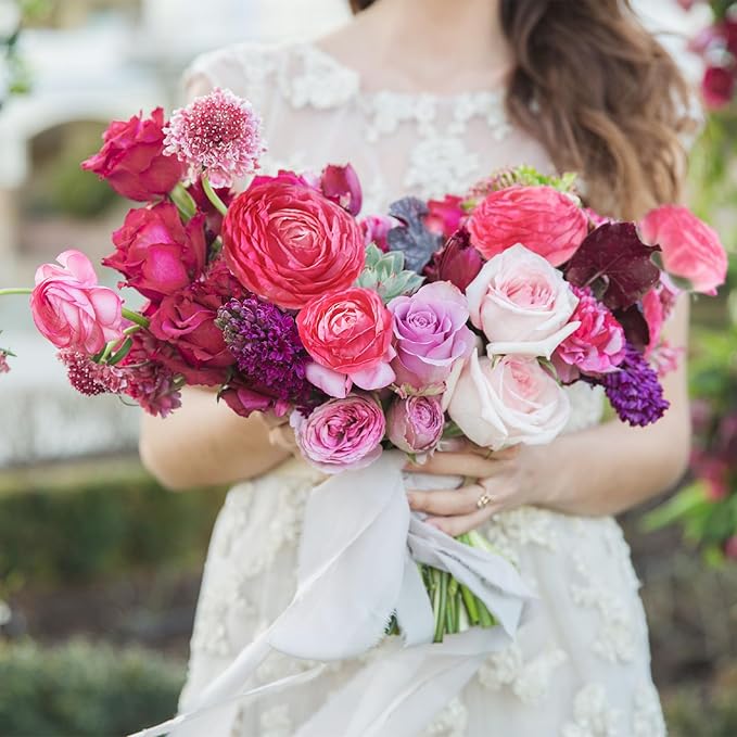 6Pcs Realistic Silk Pink Ranunculus Artificial Flowers Long Stems, 23.6" Tall Fake Flowers Faux Flowers Suit for Year-Round Home Decoration, Wedding, Bridal Bouquets, Office