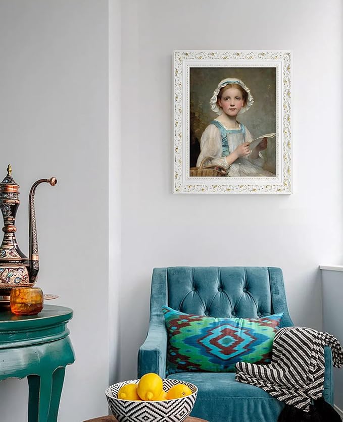 DIY Solid Wood Frame for 24x36 Canvas Paintings, 3" Wide Antique White Ornate Canvas for Landscape Portrait Prints Posters (Empty Frame Only, No Plexiglass & Backing Board)