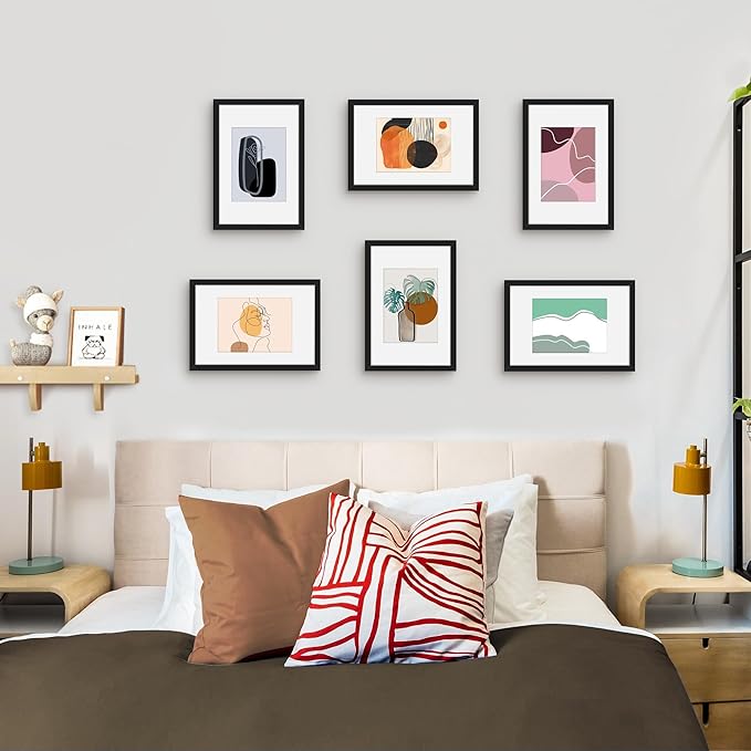 Picrit 8x12 Picture Frame Set of 12, Display 6x8 with Mat or 8x12 without Mat, Photo Frames for Wall Mounting or Table Top Display, Black
