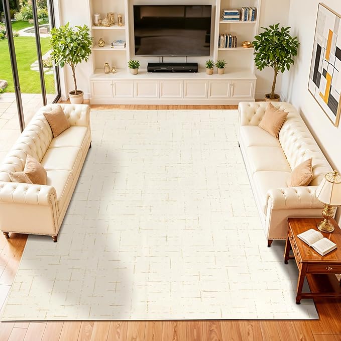 LIANLAM Washable Rug Area Rugs for Living Room - Stain Resistant Non-Slip Backing Boho Rug for Bedroom,Durable & Ultra-Thin Vintage Large Area Rug(9' x 12',White)