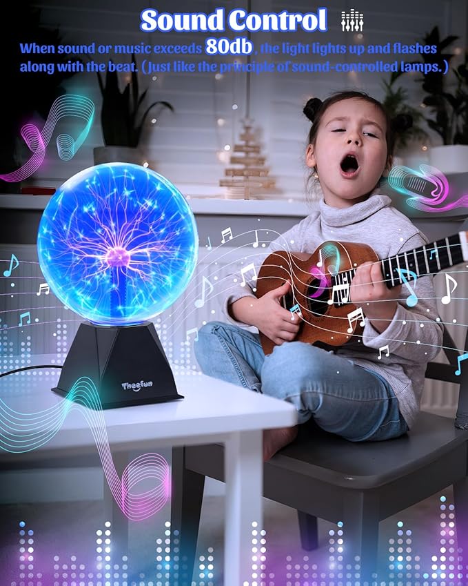 Theefun Blue Plasma Ball: 8 Inch Huge Plasma Globe Birthday Gifts Touch & Sound Sensitive Plasma Ball Lamp Electric Ball Lightning Novelty Light for Parties, Home, Prop, Room Decoration