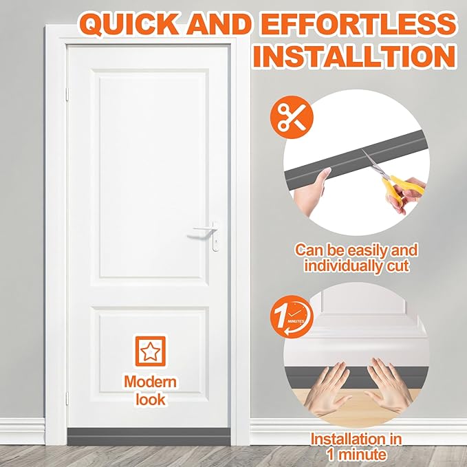 Door Draft Stopper, Door Sweep for Bottom of Door, Weather Stripping Door Seal Gap Filler Bottom Blocker Soundproofing Cold Air Insulation Save Energy Install Quickly Easily (Gray, 78‘’)