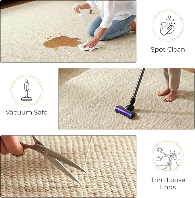 GRUHUM Jute Cotton Area Rug 6'x9' ft Rectangle Hand Woven Natural Farmhouse Rug for Living Room, Bedroom Kitchen - Rustic Vintage Bohemian Eco-Friendly Home Décor 6x9 ft Natural Boho Rugs