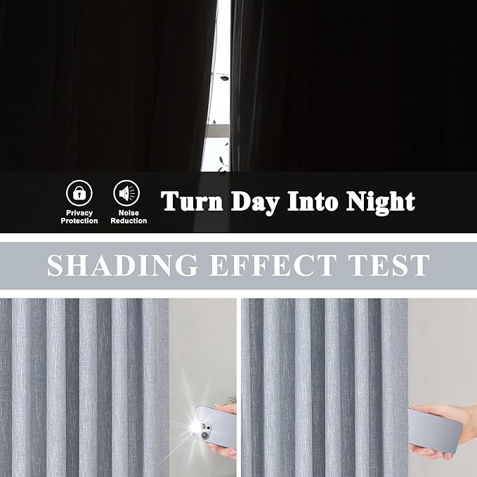 Vision Home Chambray Blue Pinch Pleated Full Blackout Curtains Room Darkening Window Curtains 90 inch for Living Room Bedroom Thermal Insulated Pinch Pleat Drapes with Hooks Back Tab 2 Panel 40"Wx90"L