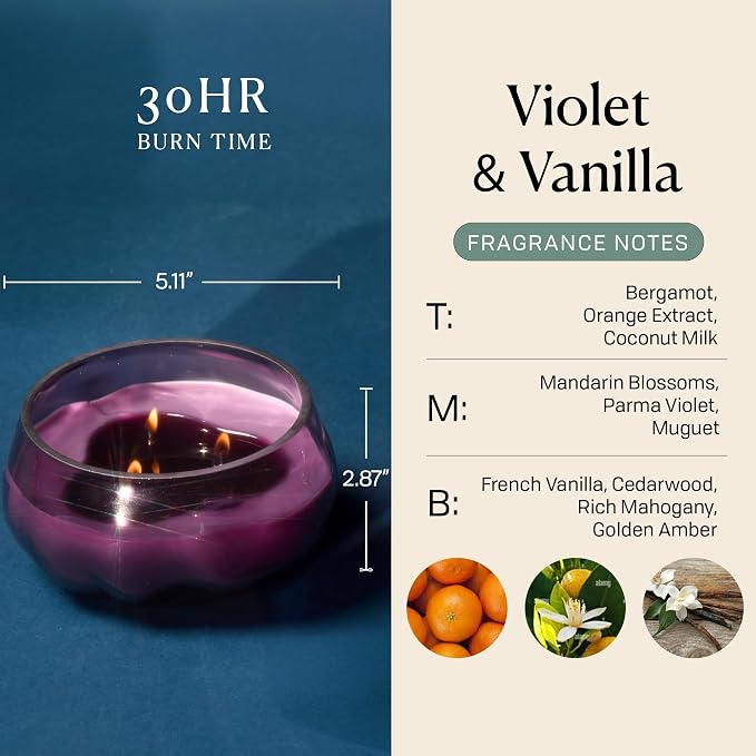 Paddywax Basalt Collection Scented Candle, Soy Wax Blend Glass Jar with Lid, Reusable Home Décor Candle, 10 oz, Violet Vessel, Violet and Vanilla