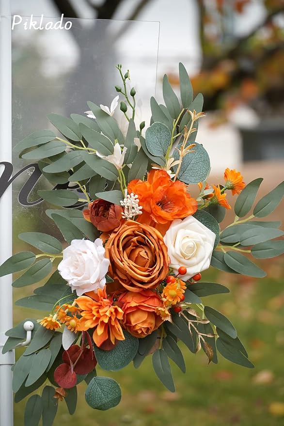 Faux Flower Swag Set of 2 for Wedding Welcome Signs Floral Swag Reception Ceremony Decor Orange
