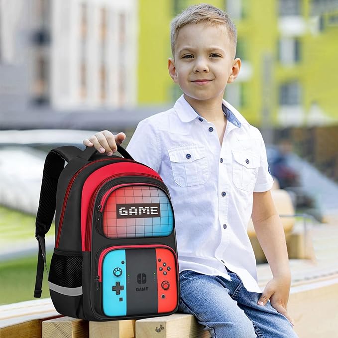 TILYTADLY School Backpack for Boys - HFHTDC Gamer Boys Backpack for Kids Children Teens Elementary Middle School - Students Bookbag Ages 6-18,17″ Video Game Bookbag Travel Back Pack
