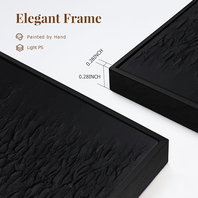 Zessonic Hand-Painted Thick Textured 3D Abstract Wall Art Large Black Texture Minimalist Wall Art - 3D Contemporary Dimensional Home Office Living Room Modern Wall Decor Framed - 24"x36"
