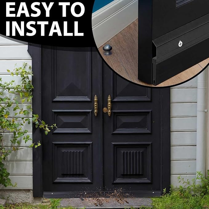 Hushee 4 Pack 36 Inches Metal Rubber Door Sweep, Double Rubber Seal Aluminum Door Sweep High Sealing Draft Stopper, Weatherproof Sound Insulation Indoor Outdoor Use for Residential Commercial (Black)