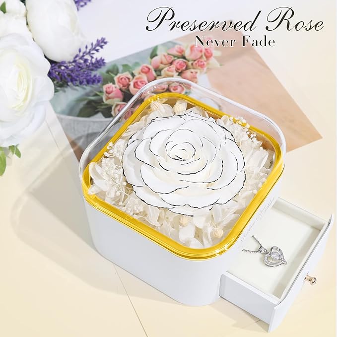 Beferr Birthday Gifts for Women Preserved Real Rose with Necklace Eternal Roses Forever Flowers for Delivery Anniversary Mothers Gifts for Mom Her Grandma Wife Sister from Daughter Son