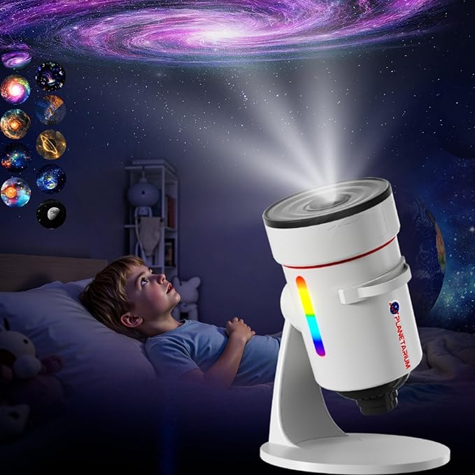 Galaxy Projector，Upgraded 4K HD Star Projector Lens, 10 Slides Image Planetarium BedRoom Lights，Ceiling Lights 360° Rotation 1/2/4Timer off &8 LED Color Night Light，for Bedroom, for Adults Kids