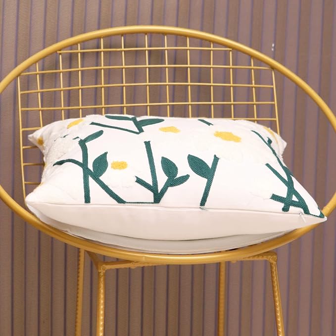 Set of 2 Embroidered Decorative Throw Pillow Covers Couch Square Pillowcases Cushion for Bedroom Sofa Farmhouse Decor 18x18 Inch (Spring Flower)