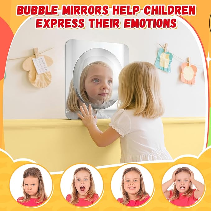 Geiserailie 1 Pc Sensory Wall Mirror Acrylic Bubble Mirror Toys for Calming Corner Items - Sensory Room Have Visual, Tactile Stimulation (10 x 10 Inch,Silver)