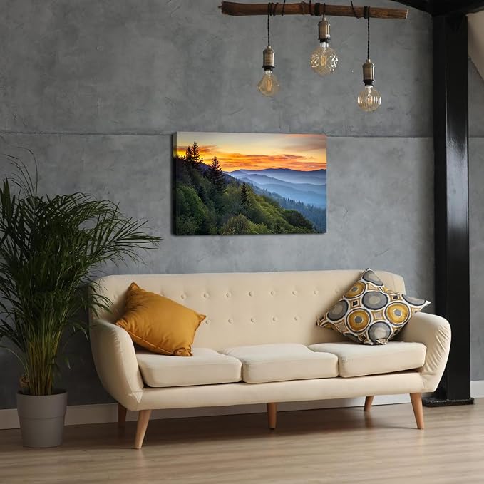 Blue Ridge Mountains Canvas Wall Art Sunrise Forest Wall Decor Living Room National Park Poster Nature Landscape Pictures for Bedroom Woodland Scenery Artwork Kitchen Office Home Decorations 20x30"