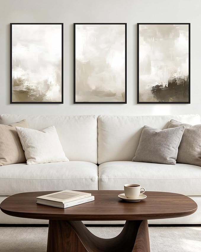 PHOPAGO Abstract Framed Wall Art Large 16x24in Minimalist Pastel Neutral Wall Decor Modern Art Paints Living Laundry Room Home Decor - Black Framed