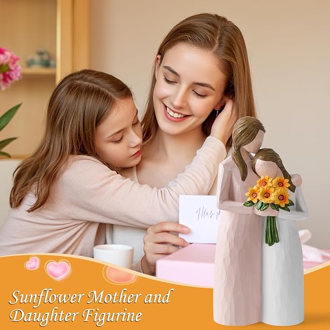 Sunflower Mother Daughter Figurine, Hand-Painted Resin Figure, Sentimental Gifts for Mom from Daughter, Perfect for Mother’s Day, Birthday, Thanksgiving, Christmas and Home Decoration.