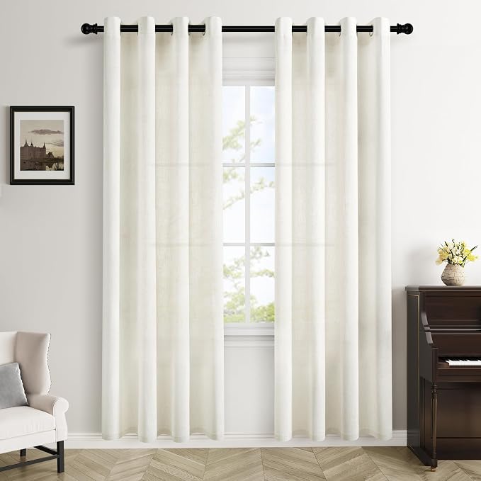 Cream 80 Inch Curtains for Living Room 2 Panels Set Linen Drapes Semi Sheer Light Filtering Boho Farmhouse Neutral Floor to Length Ivory Window Curtains 80 Inches Long for Dining Bedroom Office
