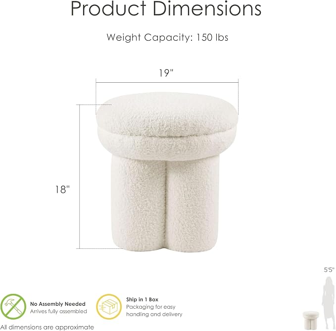 Furniture of America Rami Modern 18-inch Mushroom-Shape Upholstered Ottoman with Tri-Pillar Pedestal, Vanity Stool Chair, Small Foot Stool for Bedroom, Living Room, Entryway, Beige