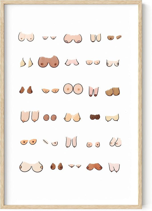 HAUS AND HUES Funny Bathroom Wall Art Decor Bathroom Prints Funny Restroom Art Posters Fun Boobs Poster Artwork For Walls (Beige Frame 24"x36")