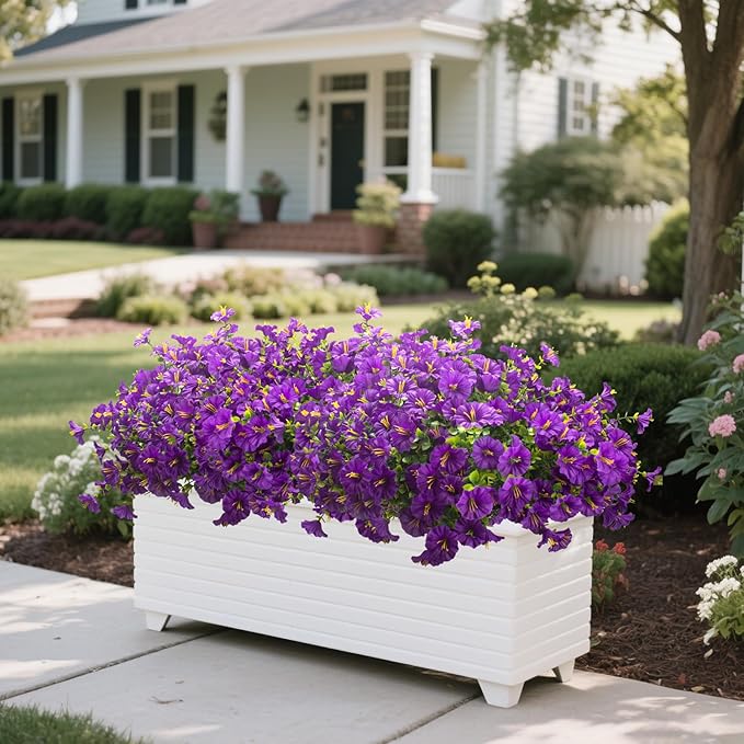 Grunyia Artificial Faux Flowers for Outdoor 16 Bundles Boxwood Fake Morning Glory for Planter,UV Resistant Fake Flowers for Home Porch Patio Outside (Purple)