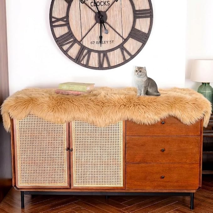 IRIWOOL Premium Genuine Fur Sheepskin Rug Real Australia Sheepskin Natural Luxury Fluffy Lambskin Fur Area Rug Seat Covers for Kids Bedroom Sofa Chair Cover (Light Brown, Double Pelt/2ft x 6ft)