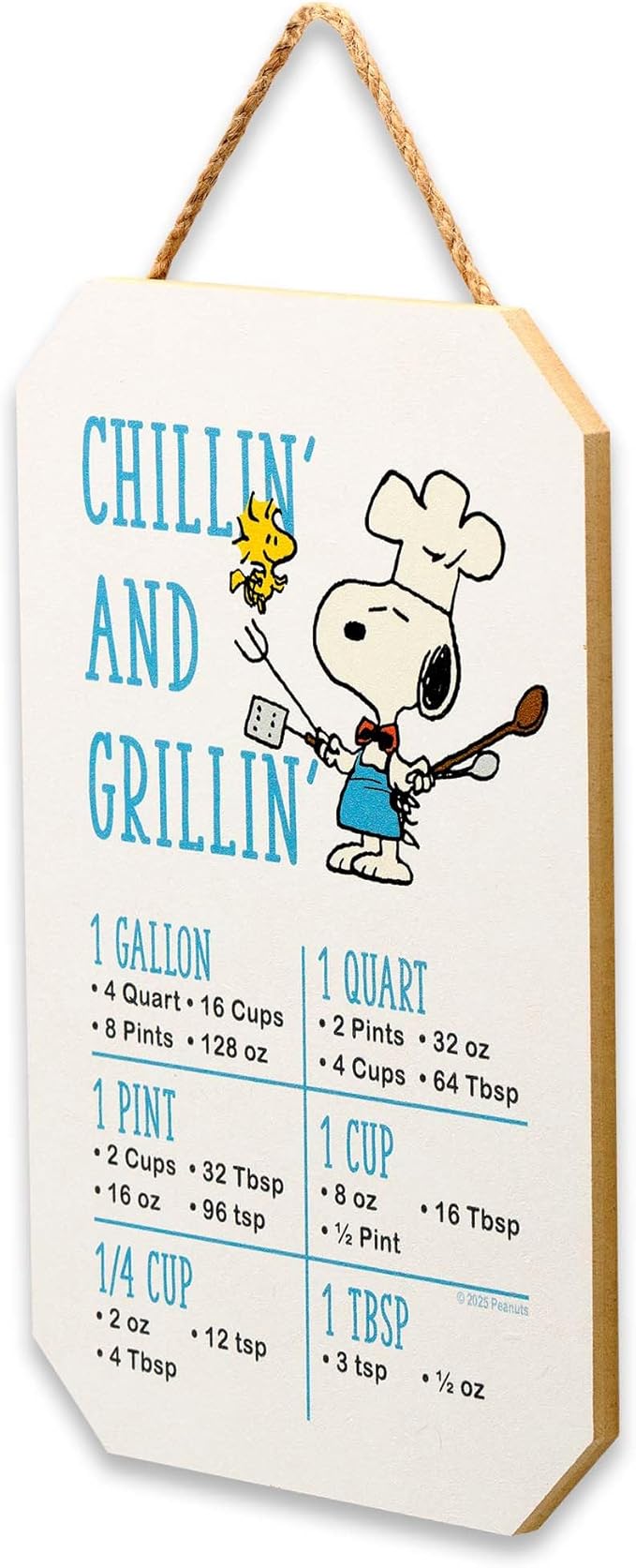 Peanuts Snoopy Chillin' and Grillin' Conversion Chart Hanging Wood Wall Decor - Fun Kitchen Measuring Sign