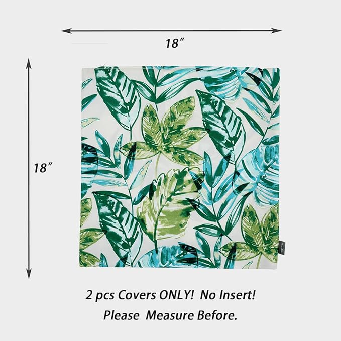 Waterproof Outdoor Throw Pillow Covers Set of 2,Home Decor for Garden Patio Furniture,Couch,Sofa 18 x18 Inch Decorative Pillows Cover Only,NO Insert(Palm Leaf)