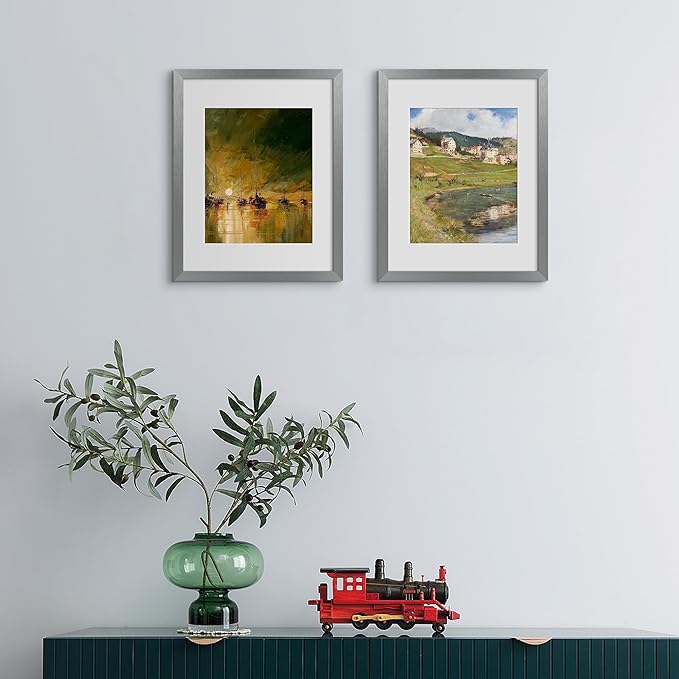 upsimples 11x14 Picture Frame, Display Pictures 8x10 with Mat or 11 x 14 Without, Wall Hanging Photo Frames, Metallic Gray, 1 Pack