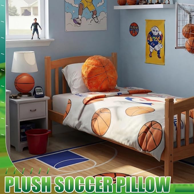 Juexica 18 Inch Basketball Pillow for Boys Room, Soft Plush Basketball Decorative Pillow, Sports Theme Bedroom Decor for Kids Playroom Sofa Bed