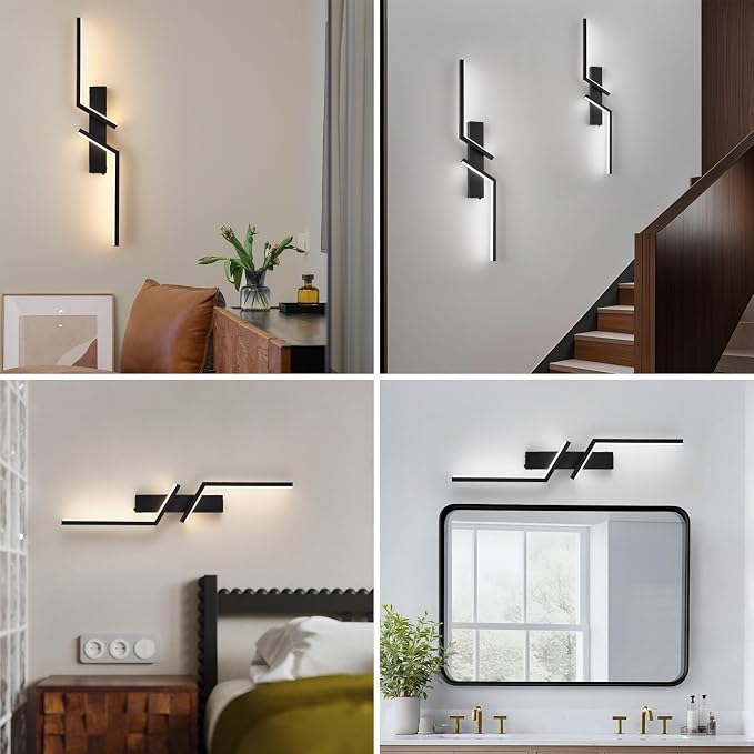 Rechargeable Wireless Wall Sconces, Modern Wall Sconces Set of 2, Battery Operated LED Wall Lights with Remote, 3000K-6500K Dimmable Black Wall Sconce, No Hardwiring for Bedroom Living Room Hallway