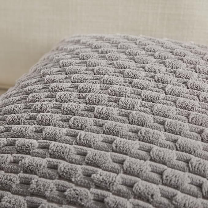 Fancy Homi Set of 2 Neutral Grey Decorative Throw Pillow Covers 18x18 Inch for Couch Bed Sofa Bedroom, Modern Farmhouse Boho Home Decor, Soft Fluffy Textured Corduroy Cute Gray Cushion Case 45x45 cm