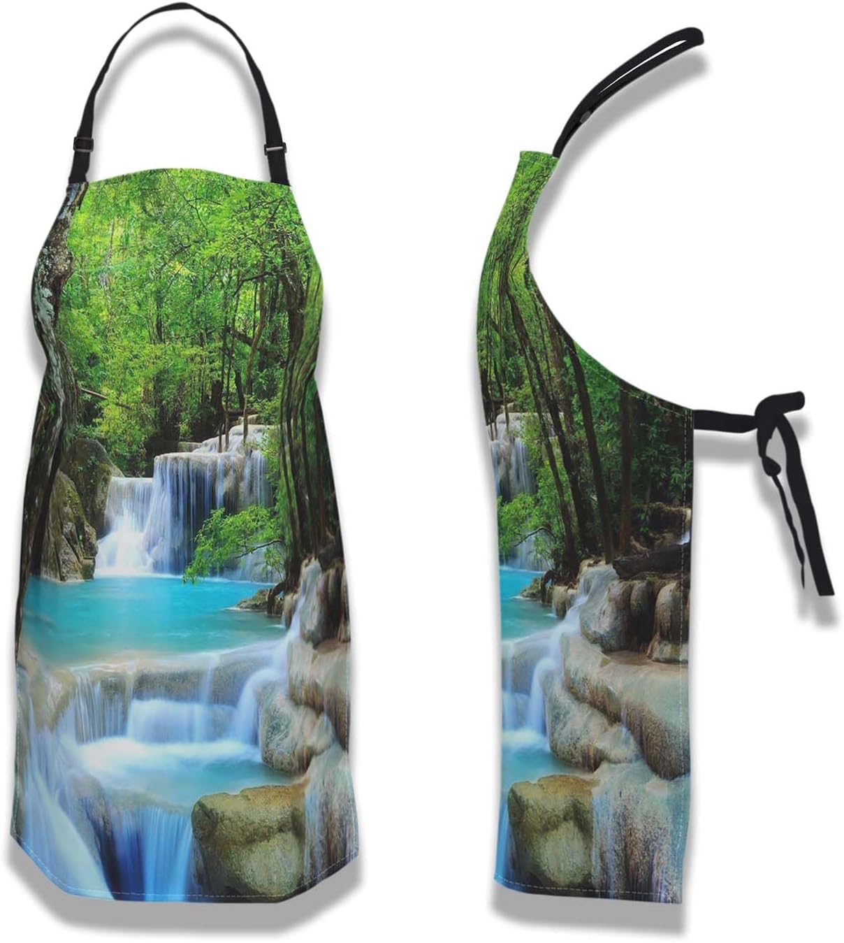 Kitchen Apron for Men Waterfalls Forest Creek Landscape Trees Cooking Aprons for Women for Cooking Restaurant BBQ Painting Crafting Gardening 27” (W) x 31” (H), Waterproof Aprons