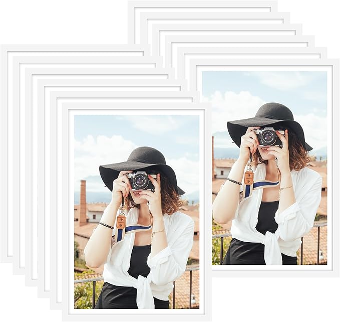 Picrit 12x18 Poster Frame Set of 12, Display 11 x 17 with Mat or 12 x 18 without Mat, Photo Frames for Wall Mounting Display, White