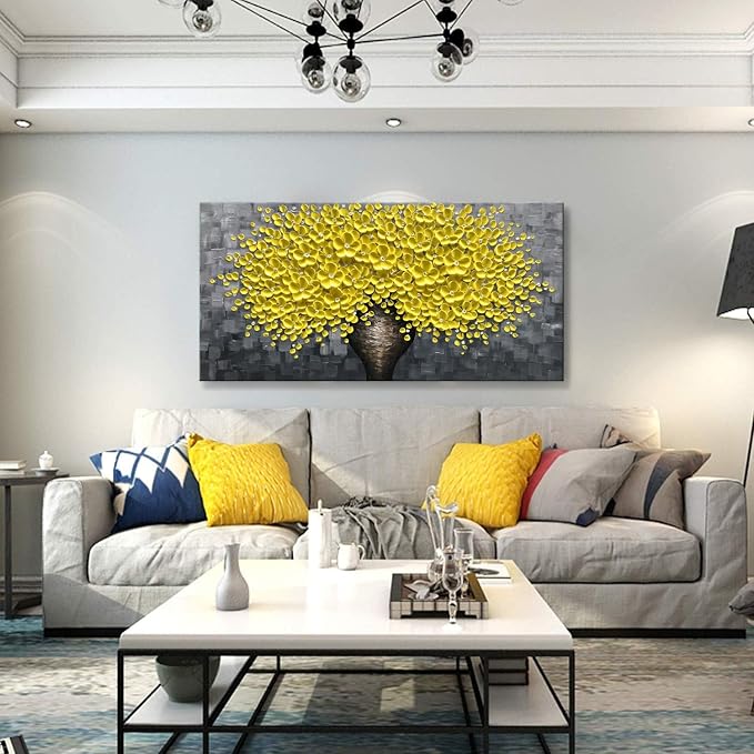 zoinart 3D Oil Painting on Canvas Yellow Flowers Modern Canvas Wall Art Home Decorations Floral Artwork Framed Wall Pictures Texture Contemporary Art Wall Decor
