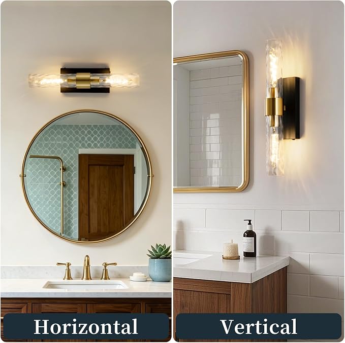 Rechargeable Wall Sconce Set of 2, Battery Operated Wall Sconce, Wireless Wall Lamp with Water Ripples Glass Tube, Non-Hardwired Wall Sconces, Modern Vanity Light Fixtures for Bedroom, Hallway, Aisle