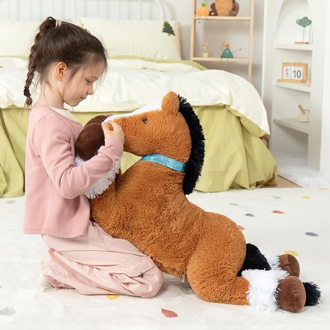 MaoGoLan Giant Horse Stuffed Animal, Large Horse Plush Toy for Girl Boy Kids, Big Ridable Stuffed Pony Plush Pillow for Easter Birthday Gifts or Party Favor Decor, 33 inches, Tan