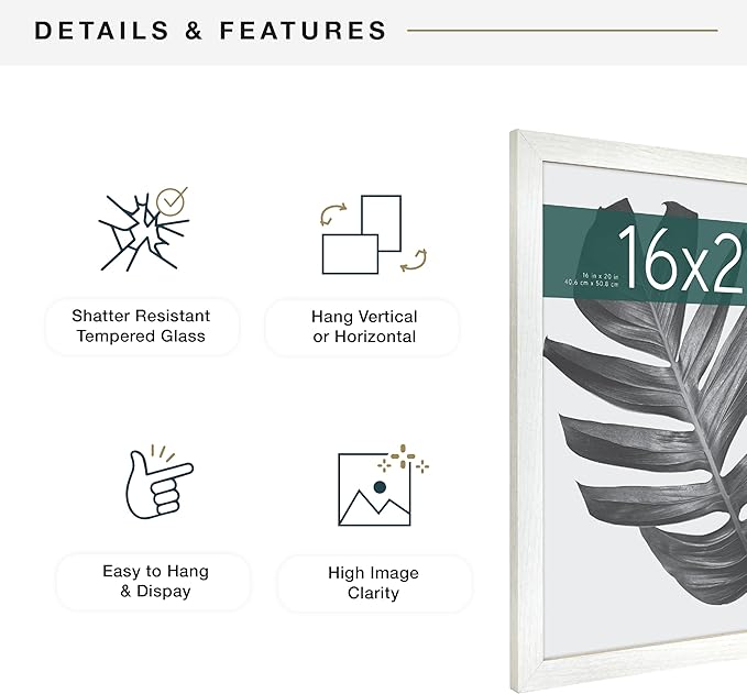 MCS Studio Gallery 16x20 Poster Frame White Woodgrain Engineered Wood, Vertical & Horizontal Wall Hanging Large Picture Frame for Photos, Posters & Art Prints (1-Pack)