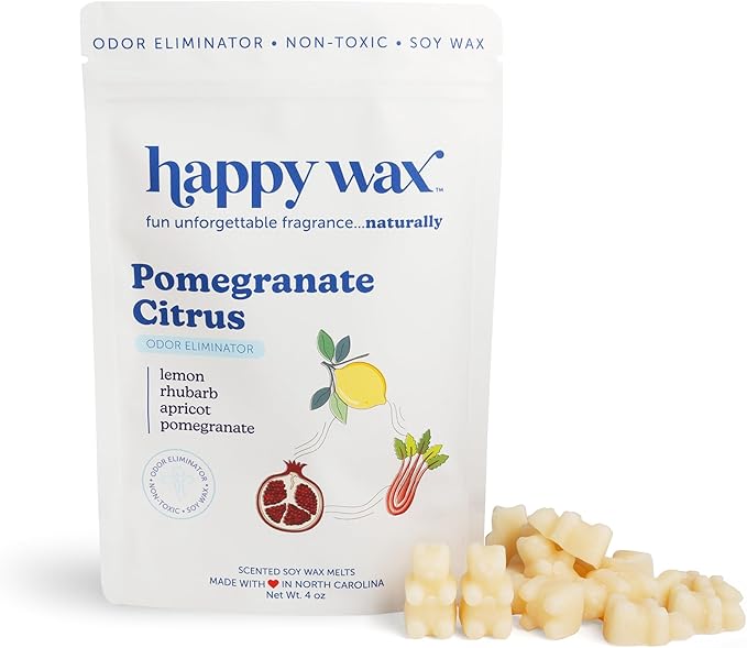 Happy Wax Odor Eliminating Scented Soy Wax Melts – Pomegranate Citrus – Pet-Safe, Non-Toxic, Perfect for Use with Wax Warmers - for Home Fragrance & Freshness - 4 oz Pouch