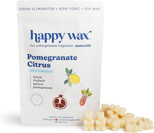Happy Wax Odor Eliminating Scented Soy Wax Melts – Pomegranate Citrus – Pet-Safe, Non-Toxic, Perfect for Use with Wax Warmers - for Home Fragrance & Freshness - 4 oz Pouch