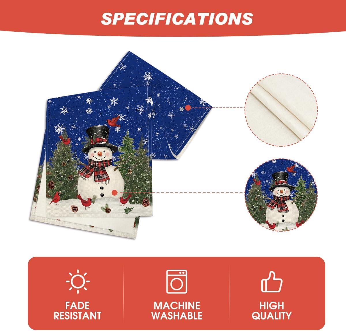 Artoid Mode Snowman Birds Trees Christmas Table Runner, Seasonal Blue Winter Holiday Kitchen Dining Table Decoration for Indoor Outdoor Home Party Decor 13 x 72 Inch