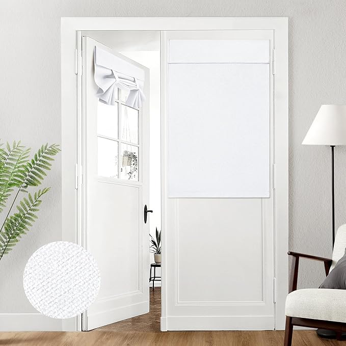 HOMEIDEAS 100% Pure White Linen Blackout French Door Curtains, Privacy Door Window Curtains, 30 X 40 Inch Room Darkening Blinds, Thermal Insulated Shades for Bedroom, 1 Panel