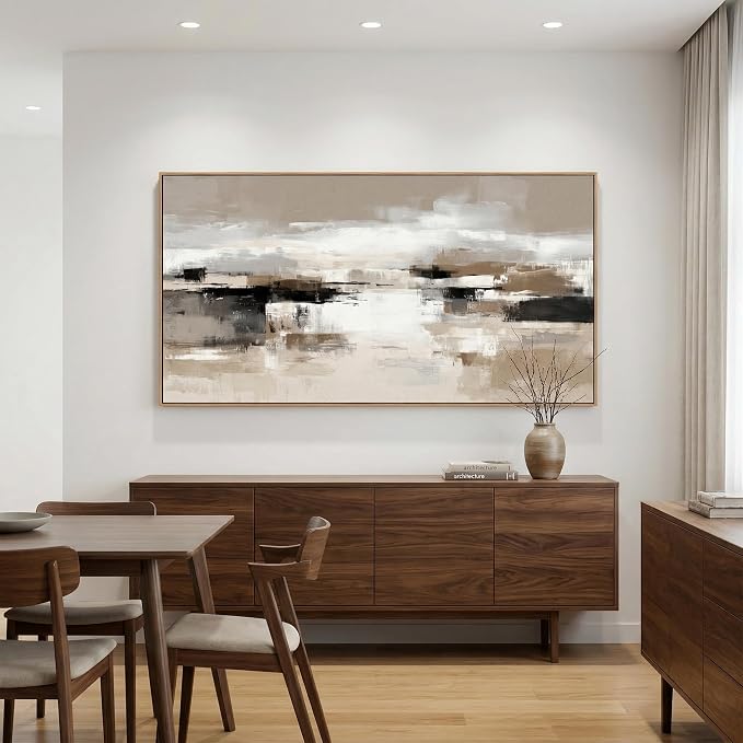 The Mode Art Abstract Wall Art for Living Room Neutral Beige and Black Canvas Prints Modern Framed Gallery Art Minimalist Textured Oil Painting Style Decor for Bedroom Office 24x48inch