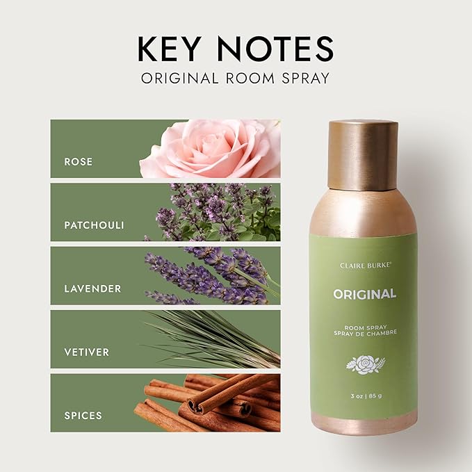 Claire Burke Original Scent Room Spray, 3 oz - Fresh Home Fragrance & Air Freshener, Natural Scent Home Fragrance, Long Lasting Natural Air Freshener