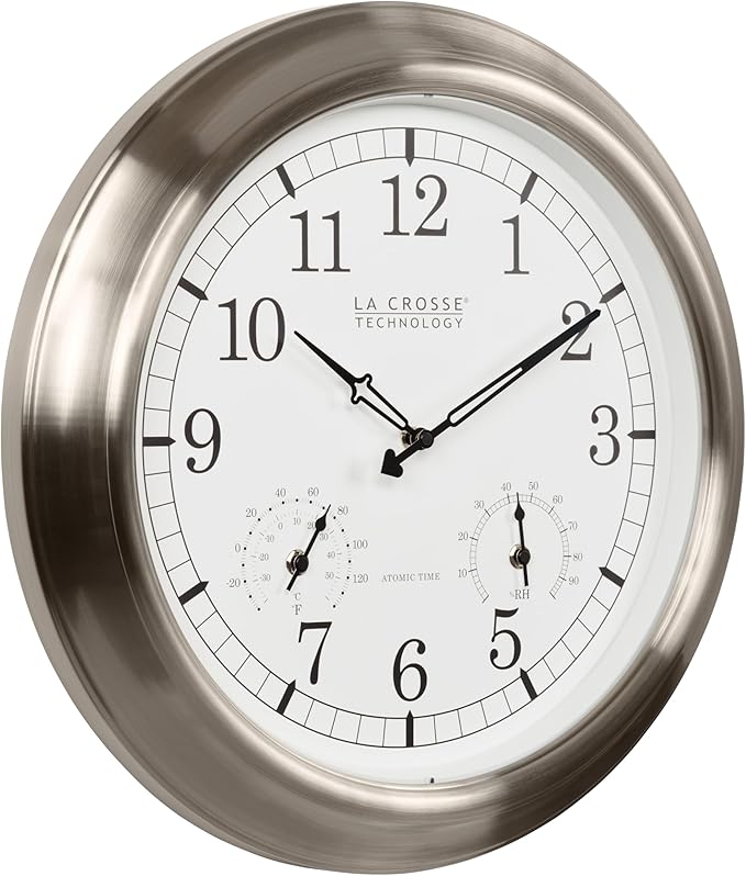La Crosse Technology 404-80017-INT 17.9-inch Indoor/Outdoor Classic Stainless Steel Atomic Analog Wall Clock