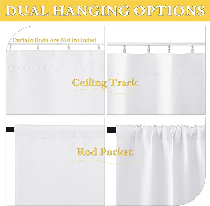 NICETOWN 1 Panel Room Darkening Door Curtains for Doorway, Energy Smart Privacy Temporary Rod Pocket and Ceiling Track Door Covering for Closet Kitchen Bathroom, Pure White, W25 x L80 inch