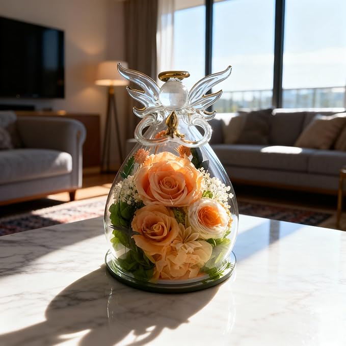MOKOQI Gifts for Mom Birthday Gifts for Women | Forever Rose Preserved Flower in Glass Fresh Flowers for Delivery Prime, Real Rose Angel Figurine Mother’s Day Gift for Mother in Law Grandma Sister