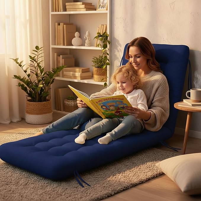 Vercraft Long Floor Cushion Large Floor Cushion with Brushed Cotton 74.8 x 27.5 x 3.15 in Jumbo Lounger Pillow for Outdoor Indoor Bay Window Meditation Yoga Reading Sleeping(1 Pc,Navy Blue)