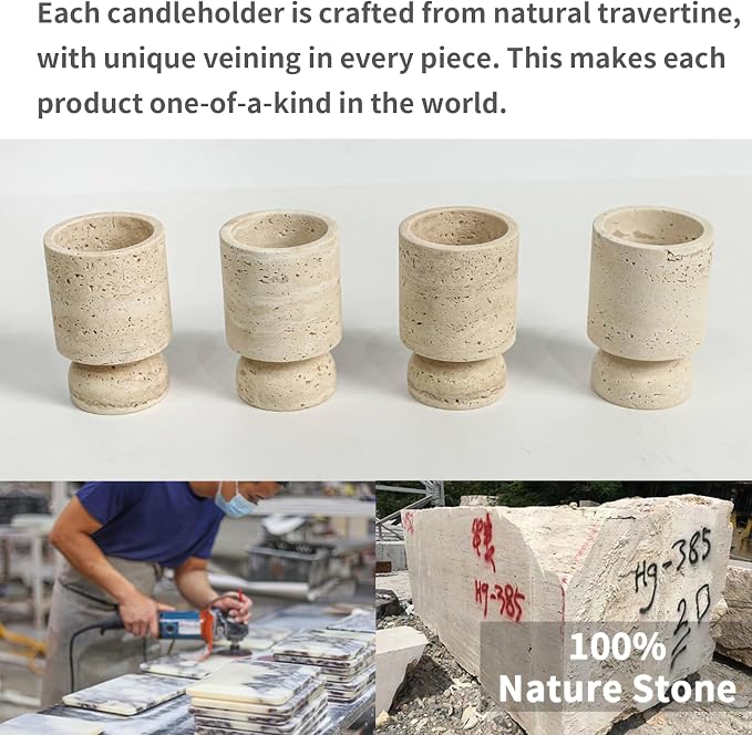 Farmhouse Travertine Pillar Candle Holder, Natural Stone Candlestick Decor | French Centerpieces for Table, Elegant Home Decor, Anniversary Weddings Gift