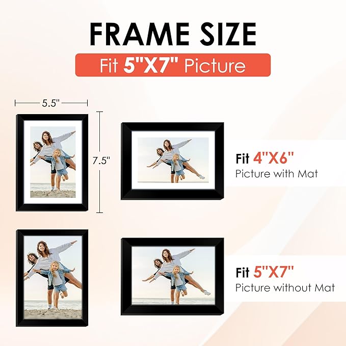 FIXSMITH 5x7 Picture Frame Set of 6, Black Photo Frames Bulk with HD Plexiglass, Display Pictures 4x6 with Mat or 5x7 Without Mat, Multi Picture Frames Collage for Tabletop or Wall Display